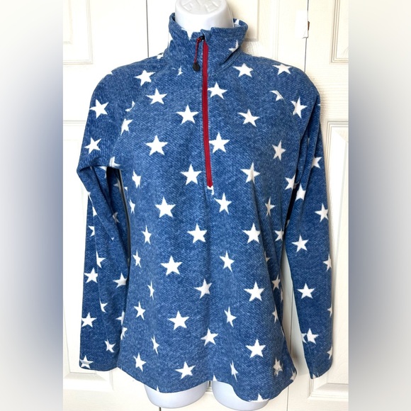 New EDDIE Bauer Star Pattern Fleece Jacket Pullover Coat Red White Blue Soft - Picture 12 of 12
